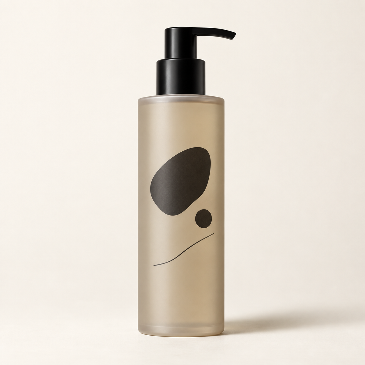 AI-generated illustration for Nécessaire The Body Wash, Fragrance-Free: a translucent beige pump bottle; not official packaging or a fixed size.