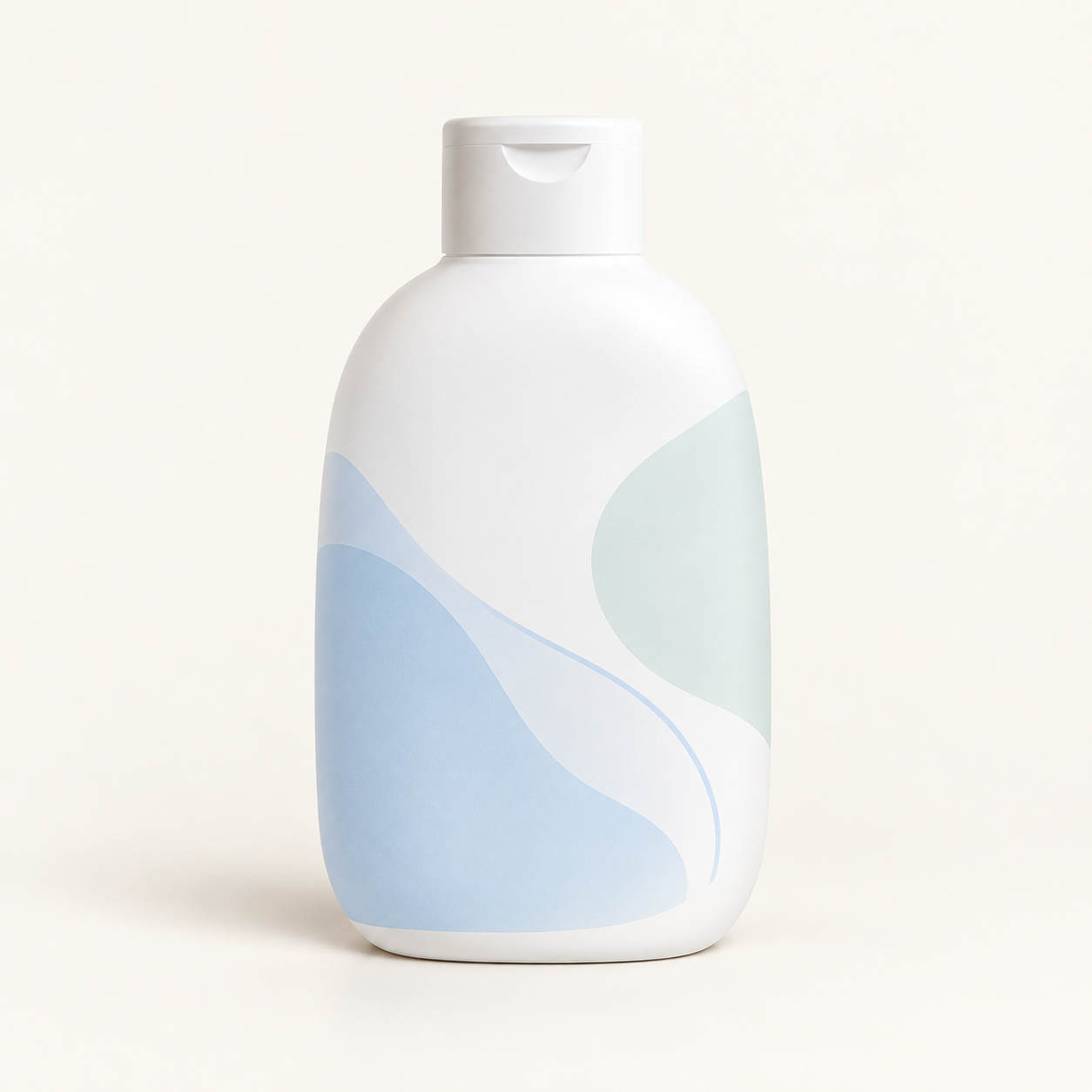 AI-generated illustration for Vanicream Gentle Body Wash: an unbranded white bottle with blue and seafoam accents; not official packaging.